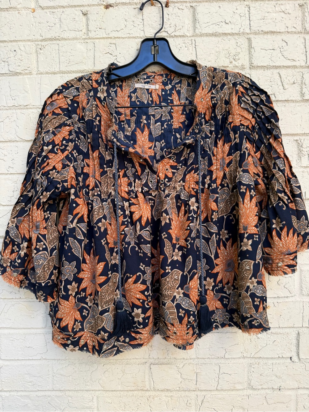 Boho Floral Navy and Orange Peasant Top